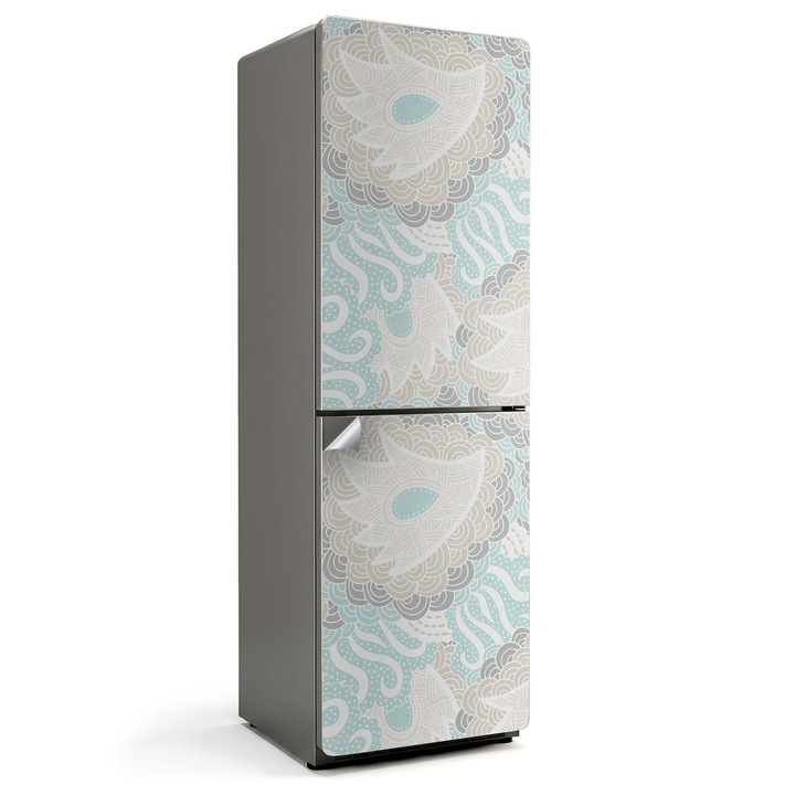 Folie autocolanta frigider, Wallfluent, Model de plante abstracte, Turcoaz, 60x190 cm, 010120180060000011134