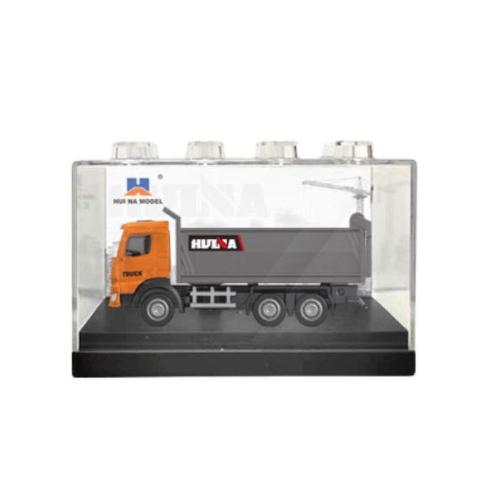 Huina fém kotrógép gyűjtői modellje 1:80, narancssárga, 7,5x3,5x2,5cm, átlátszó csomagolásban