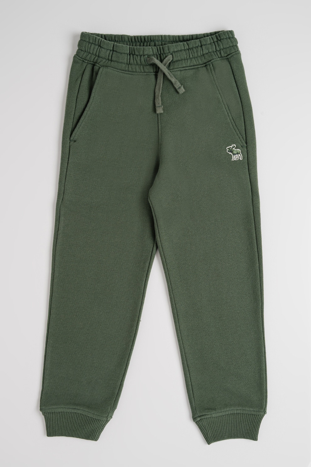 Abercrombie & Fitch, Pantaloni de trening cu talie elastica si ajustabila, Verde inchis, 145-152 CM