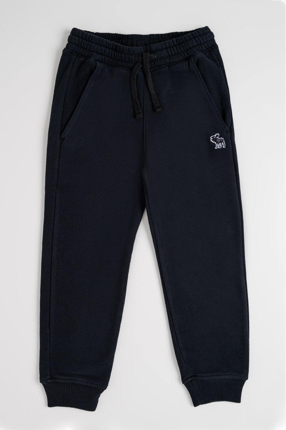 Abercrombie & Fitch, Pantaloni de trening cu talie elastica si ajustabila, Negru, 160-165 CM