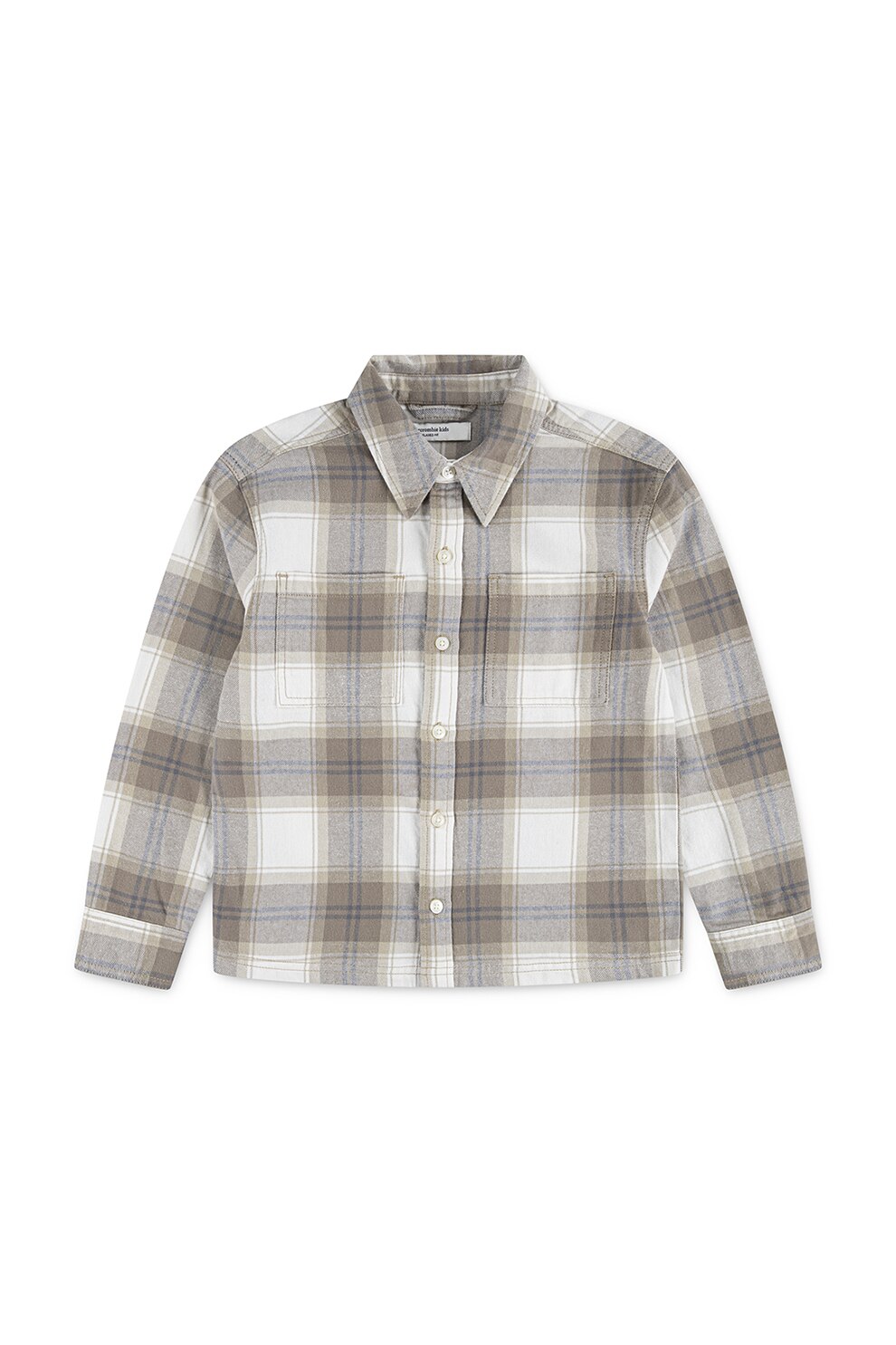 Abercrombie & Fitch, Camasa de bumbac cu model in carouri, Maro taupe deschis, Alb murdar, Albastru, 160-165 CM