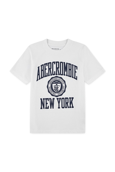 Abercrombie & Fitch, Kerek nyakú logós póló, Fehér/Sötétkék