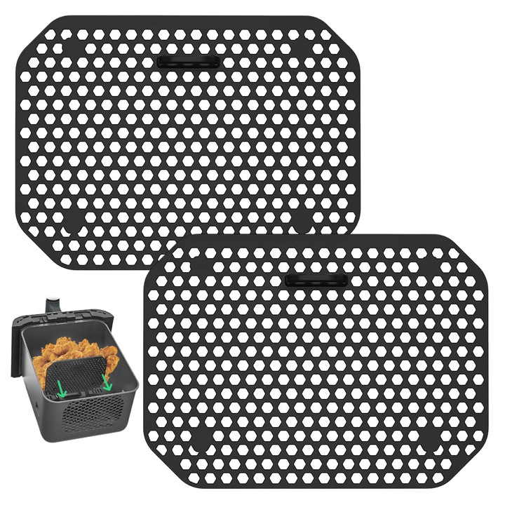 Set 2 accesorii protectie stropire, qipuneky, pentru Ninja Double Stack XL, silicon reutilizabil, rezistent la caldura, usor de curatat, negru