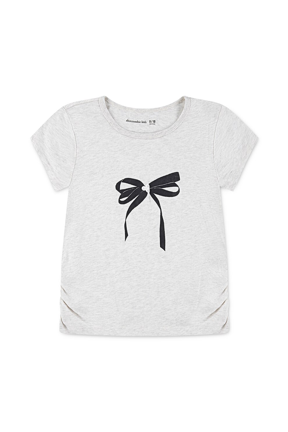 Abercrombie & Fitch, Tricou cu imprimeu si insertie elastica laterala, Negru, Gri deschis melange, 142-150 CM