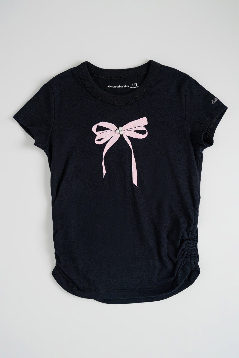 Abercrombie & Fitch, Tricou cu imprimeu si insertie elastica laterala, Negru, Roz, 122-135 CM