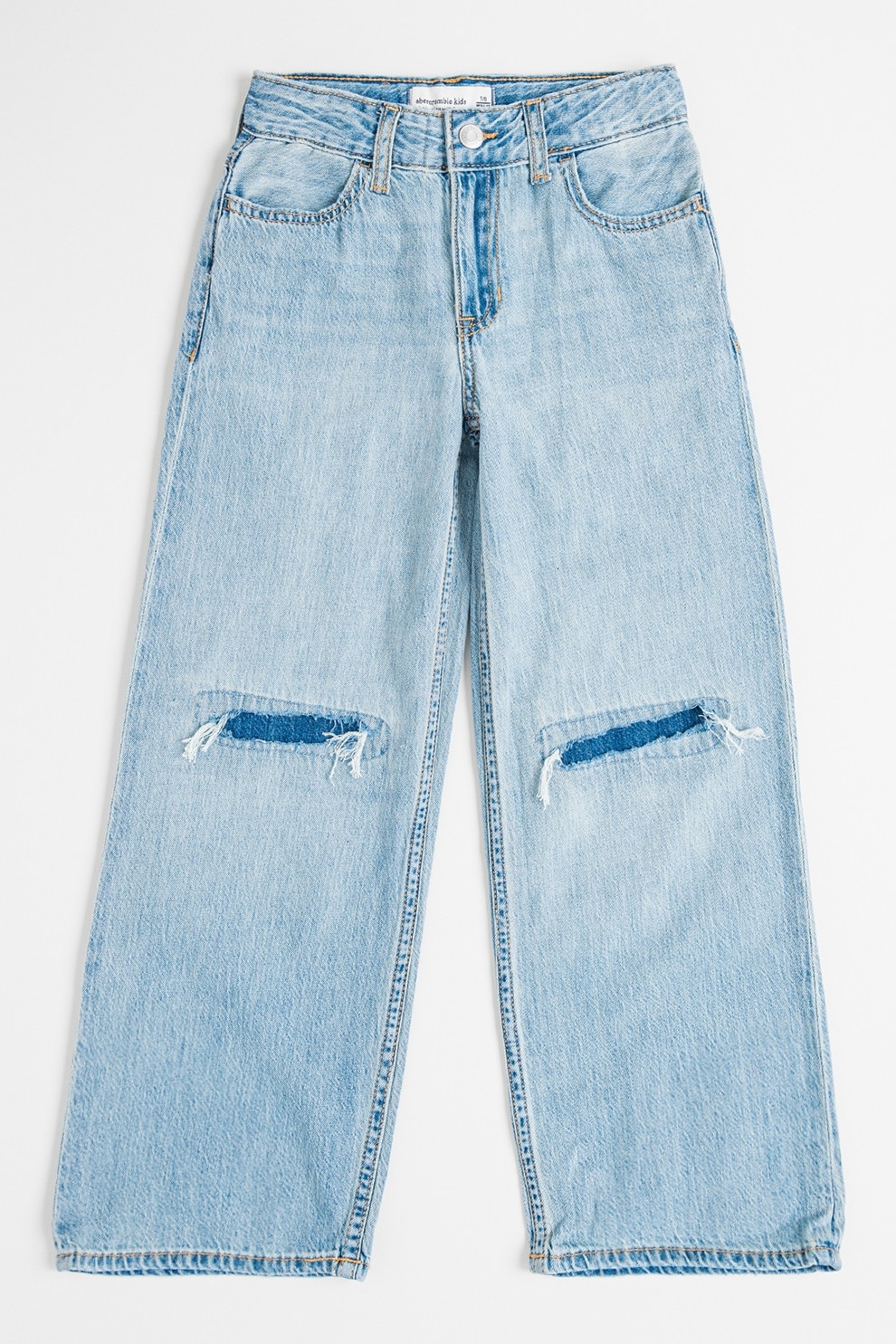 Abercrombie & Fitch, Blugi relaxed fit cu talie medie, Albastru pastel, 160-165 CM