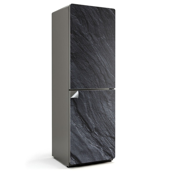 Folie autocolanta frigider, Wallfluent, Textura piatra naturala, Negru, 60x190 cm, 010120180060000030917