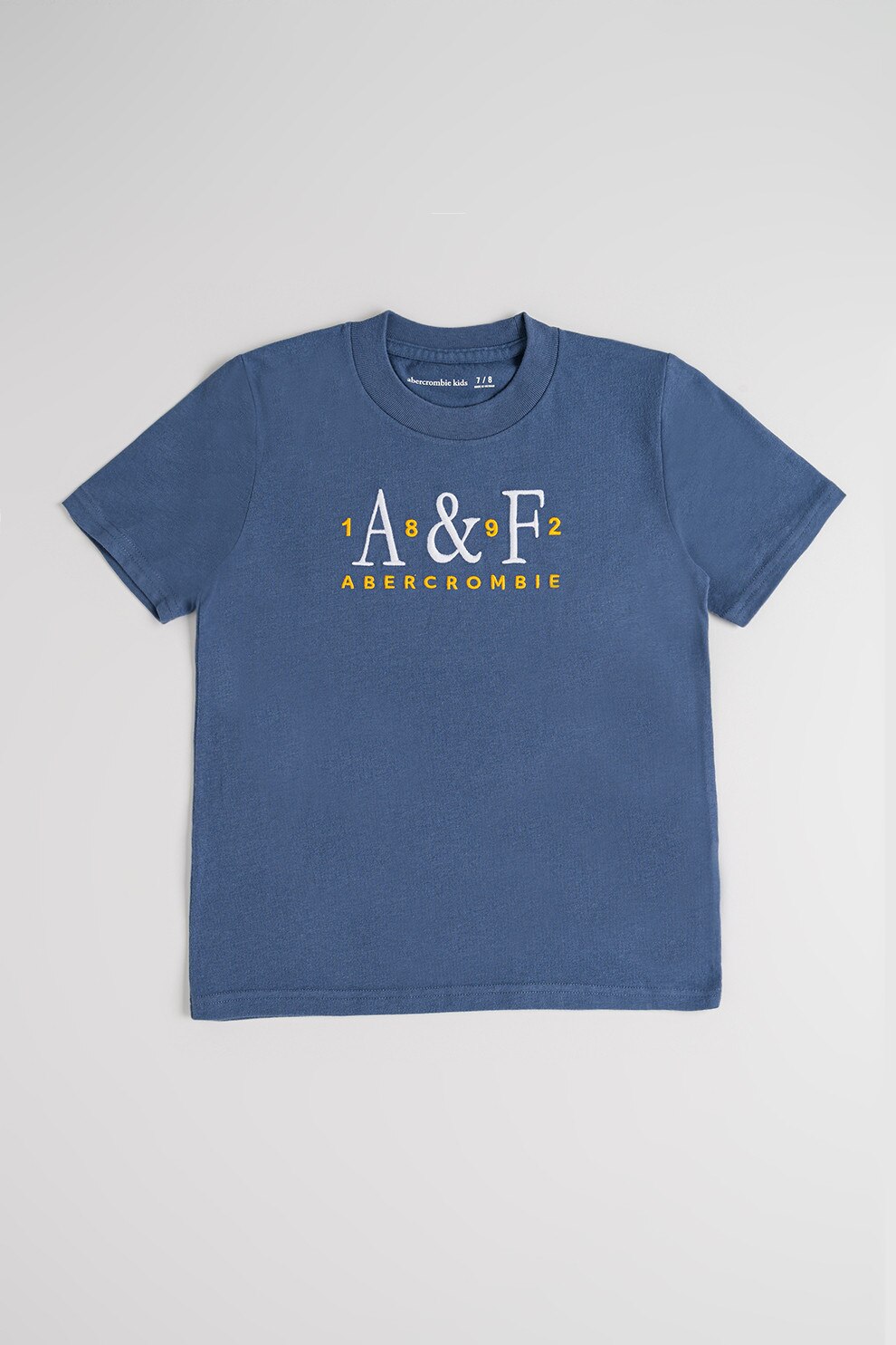 Abercrombie & Fitch, Tricou cu imprimeu logo, Albastru prafuit, 135-145 CM