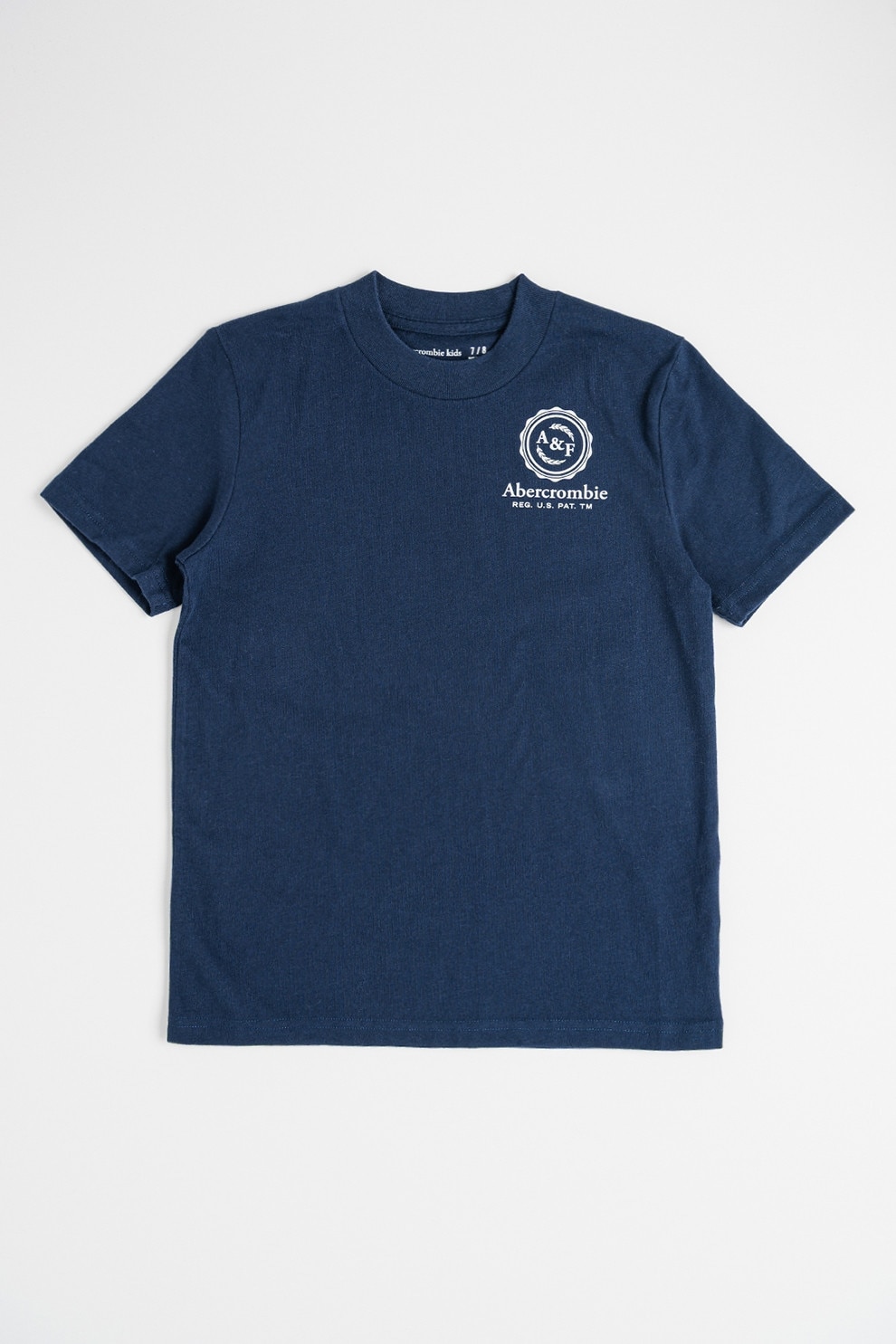 Abercrombie & Fitch, Tricou din amestec de bumbac cu imprimeu, Alb, Bleumarin, 160-165 CM