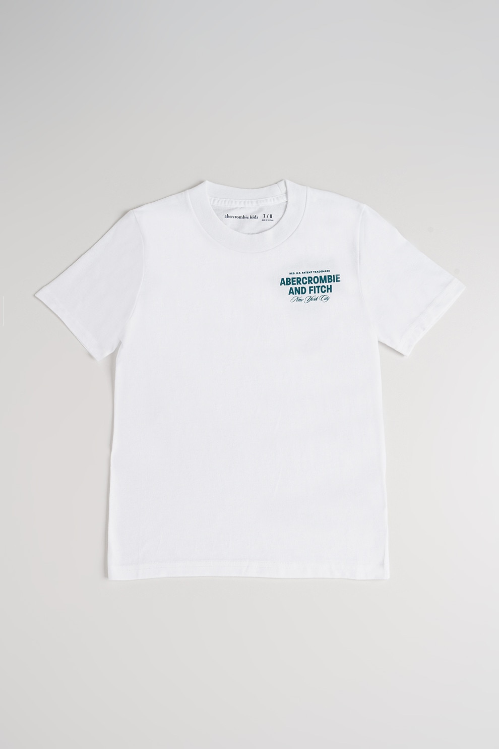 Abercrombie & Fitch, Tricou cu imprimeu text contrastant pe spate, Alb, Albastru petrol, 160-165 CM