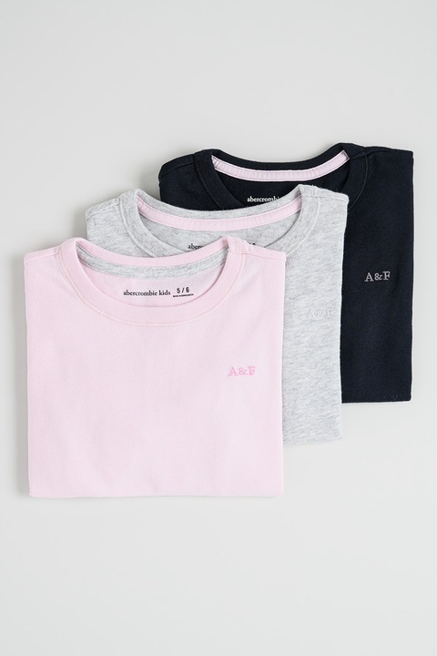 Abercrombie & Fitch, Блуза с памук с овално деколте - 3 броя, Черен/Сив/Розово