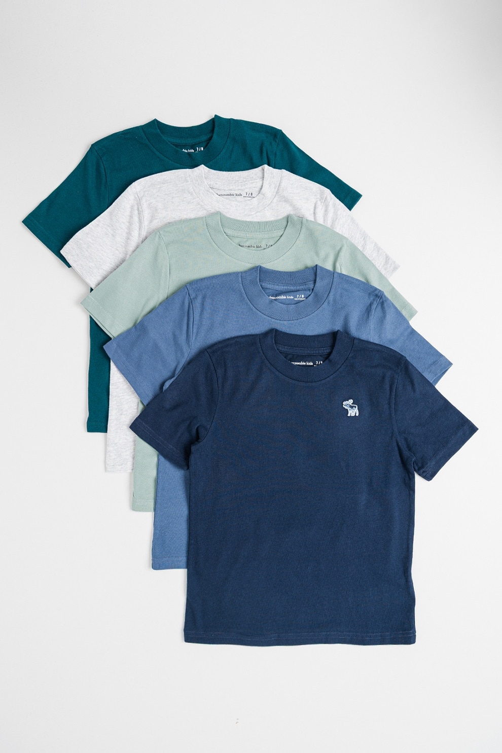 Abercrombie & Fitch, Set de tricouri cu decolteu la baza gatului - 5 piese, Verde, Gri, Albastru, 145-152 CM