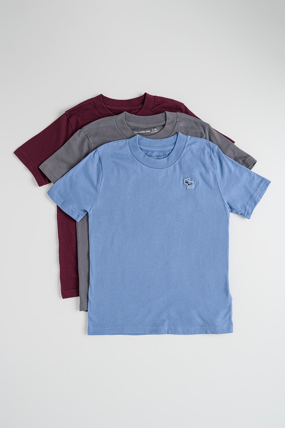Abercrombie & Fitch, Set de tricouri din amestec de bumbac - 3 piese, Visiniu, Albastru, 122-135 CM