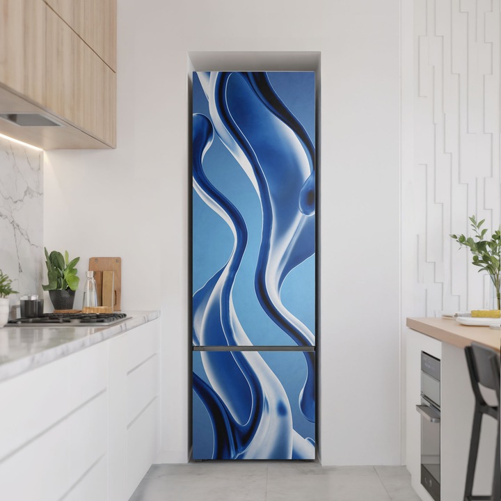 Sticker frigider, Wallfluent, Unde si forme lichide, Albastru, 60x190 cm, 010120180060000075350