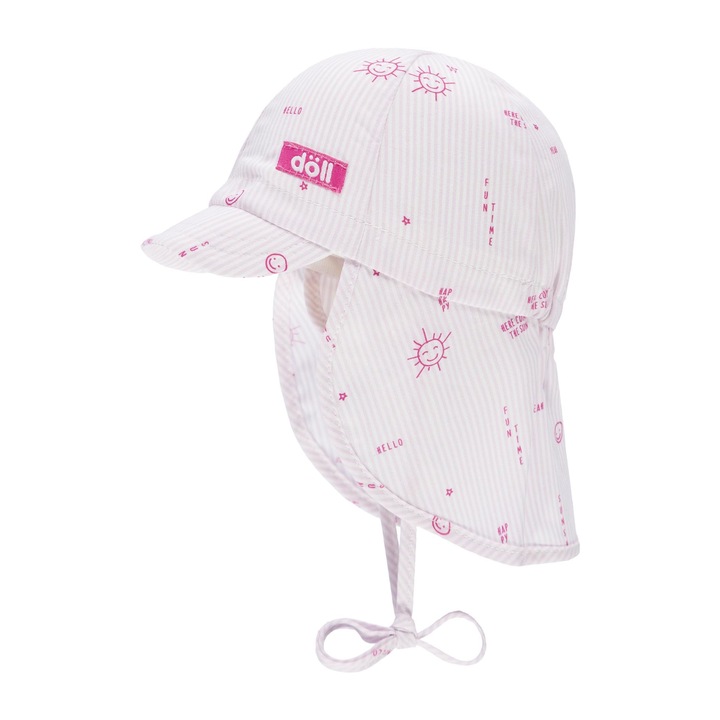 Babás gyerek sapka, nyakvédővel, fehér/rózsaszín, puha pamutból