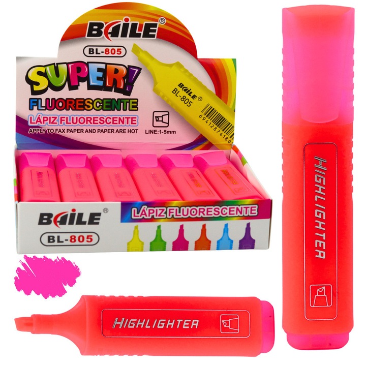 Rózsaszín neon marker, 1-5 mm, 14 cm, 12 darabos készlet LEAN