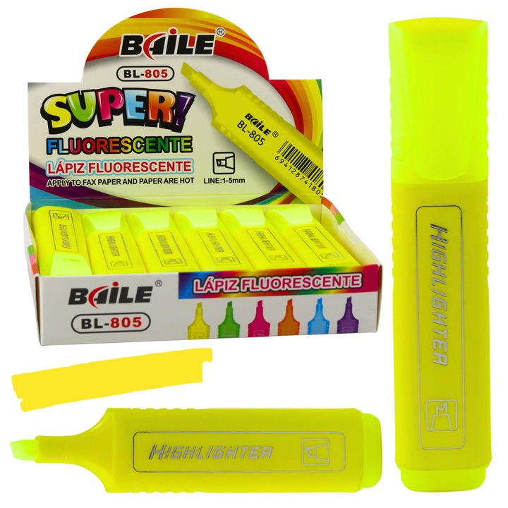 Neon marker intenzív sárga, LEAN, 1-5 mm, 14 cm, 12 darabos készlet