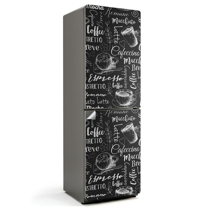 Folie autocolanta frigider, Wallfluent, Modele de cesti de cafea, Negru, 60x190 cm, 010120180060000284127