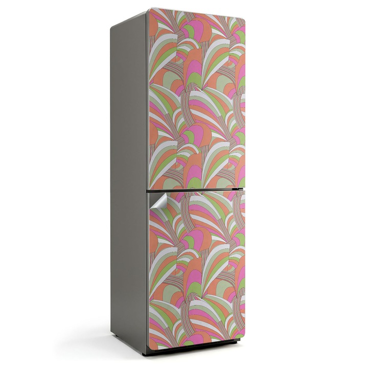 Folie autocolanta frigider, Wallfluent, Modele de valuri abstracte, Roz, 60x190 cm, 010120180060000284291