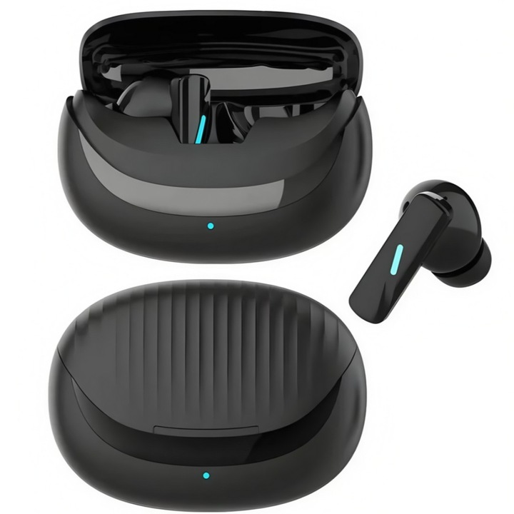 Casti Wireless Audi, Bluetooth 5.4, Control prin Atingere, Fara Fir, Usb C, Autonomie 80 h, 4 x Dopuri silicon de rezerva, Negru