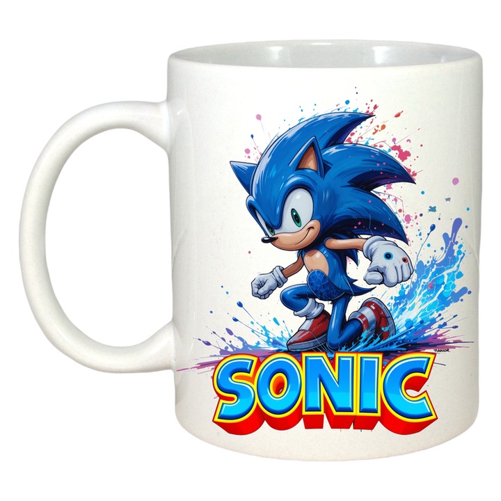 Cana Sonic - Saritura Curcubeu. Cri-Flo, Ceramica, 330ml, Maner si interior Alb