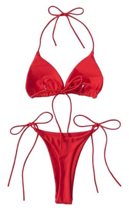 Noi furdoruha, ketreszes, piros, elegans nyari, allithato melltartoval, Piros