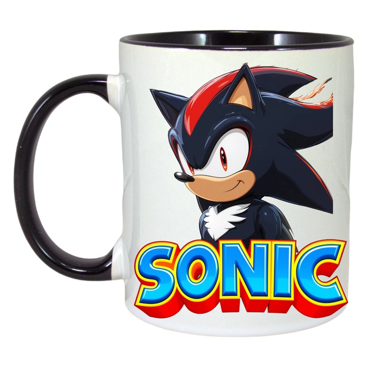 Cana Sonic Shadow - Erou Tacut. Cri-Flo, Ceramica, 330ml, Maner si interior Negru