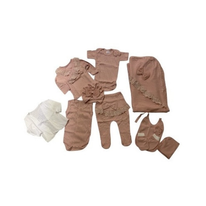 Комплект от 10 органични бебешки плюшени мечета Bi Baby от естествена дантела, розови, 0-3 месеца