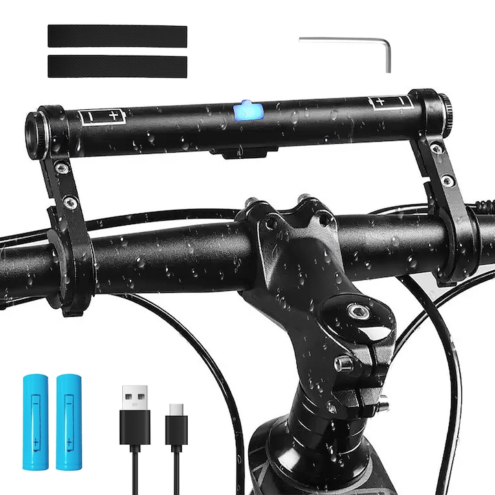 Extensie ghidon bicicleta, qipuneky, aliaj de aluminiu, 25.4-31.8mm, negru, accesorii incluse