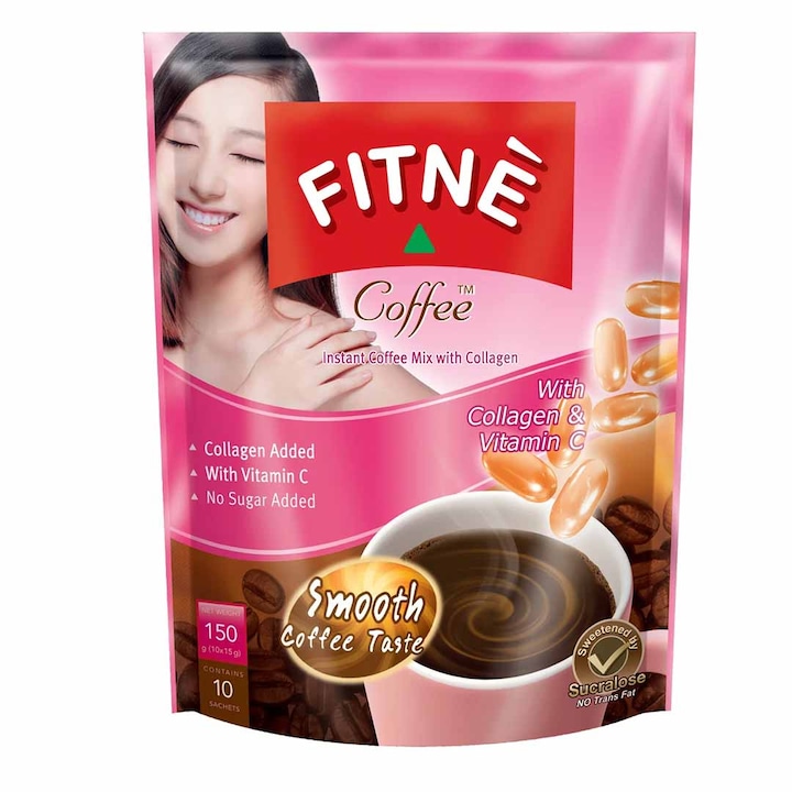 Cafea Instant 3 in 1, amestec cu colagen natural hidrolizat, vitamina C, aromat gustos, indulcitor sucraloza fara zahar, 10 portii