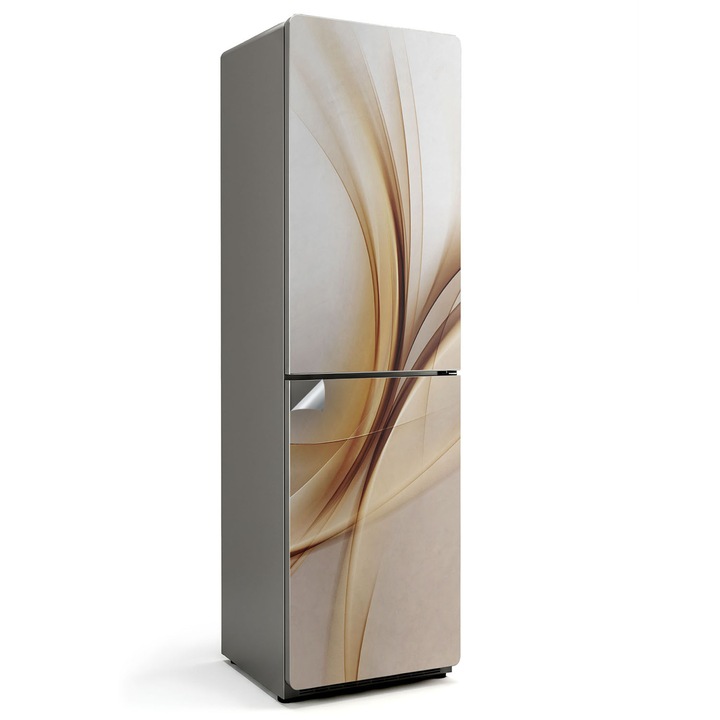 Folie autocolanta frigider, Wallfluent, Valuri si linii abstracte, Bej, 60x205 cm, 010120180070000005438
