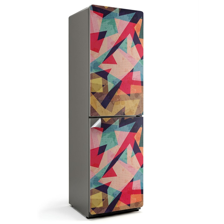 Folie autocolanta frigider, Wallfluent, Forme si linii abstracte, Rosu, 60x205 cm, 010120180070000013067