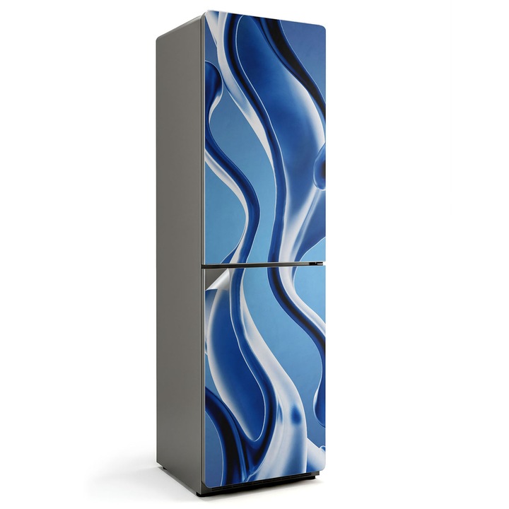 Sticker frigider, Wallfluent, Unde si forme lichide, Albastru, 60x205 cm, 010120180070000075350