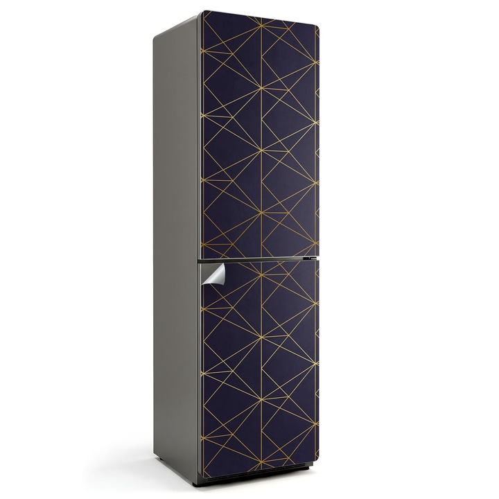 Autocolant frigider, Wallfluent, Model de linii geometrice, Bleumarin, 60x205 cm, 010120180070000013070