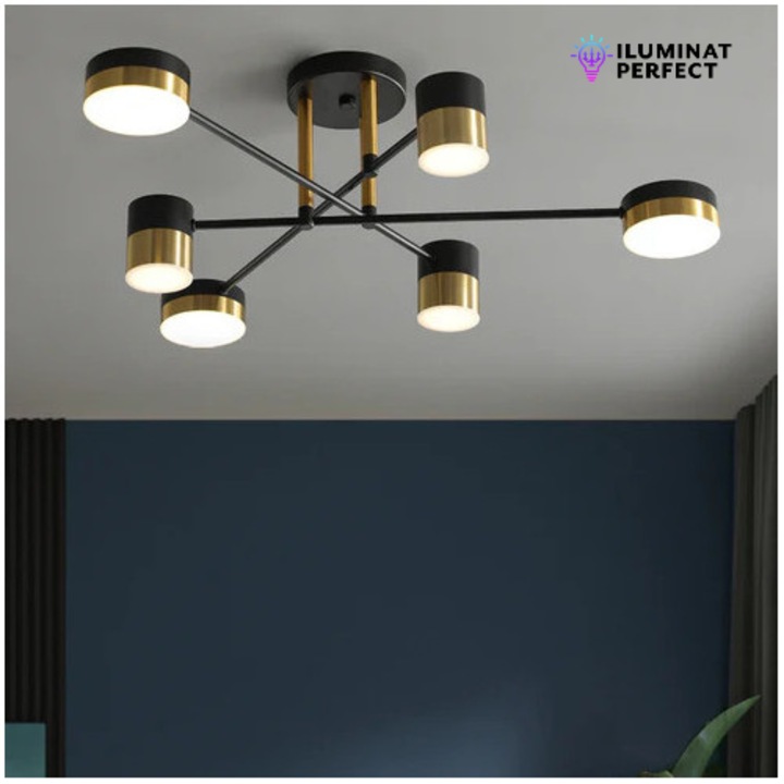 Lustra LED Anya, 72 W Cu Telecomanda, Dimabila, Negru, Auriu, Calda, Neutra Si Rece, Intensitate Reglabila, 61x61x20 Cm