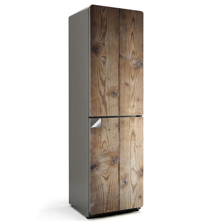 Folie autocolanta frigider, Wallfluent, Scanduri verticale de lemn, Maro, 60x205 cm, 010120180070000284043