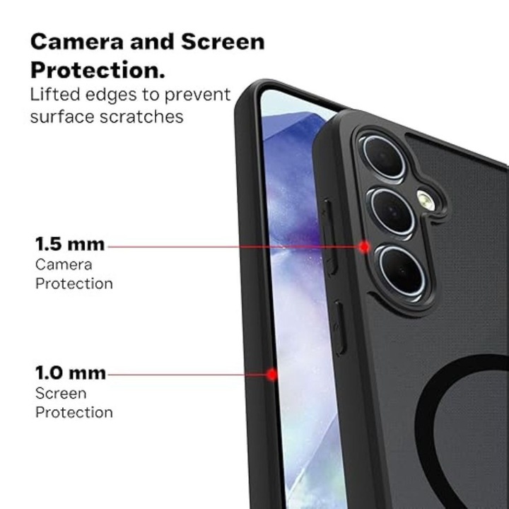 Husa Luxury Magsafe, Compatibil cu Samsung Galaxy A35, Policarbonat+TPU, protectii camere, decupaje precise, Negru/Fumuriu