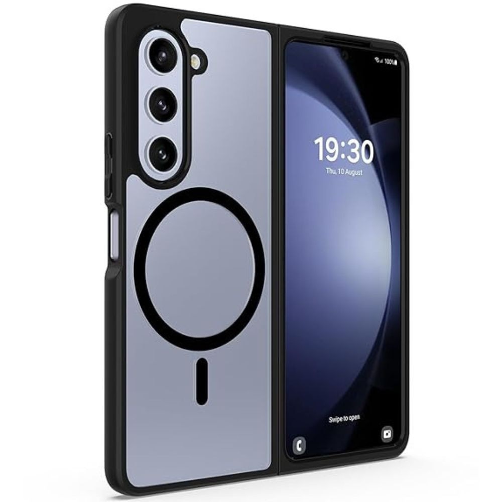 Husa Telefon Hibrid Acrilic Clar+TPU, MagSafe, compatibil cu Samsung Galaxy Z Fold 5, Usoara, Durabila, Transparent/Negru