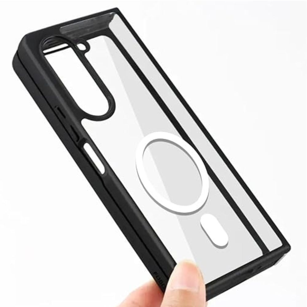 Husa Telefon Hibrid Acrilic Clar+TPU, MagSafe, compatibil cu Samsung Galaxy Z Fold 5, Usoara, Durabila, Transparent/Negru