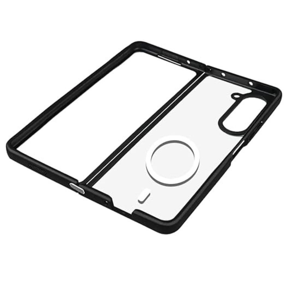 Husa Telefon Hibrid Acrilic Clar+TPU, MagSafe, compatibil cu Samsung Galaxy Z Fold 5, Usoara, Durabila, Transparent/Negru