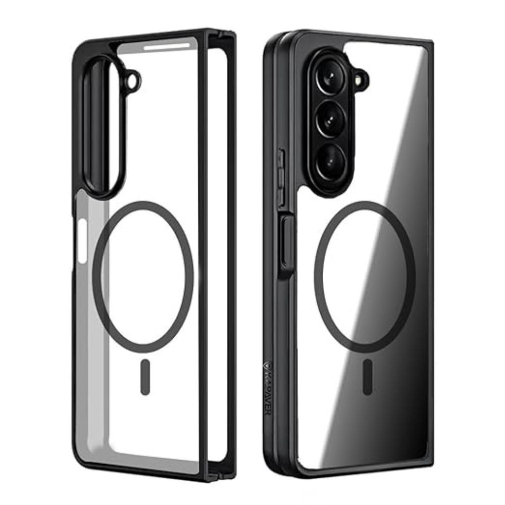 Husa Telefon Hibrid Acrilic Clar+TPU, MagSafe, compatibil cu Samsung Galaxy Z Fold 5, Usoara, Durabila, Transparent/Negru