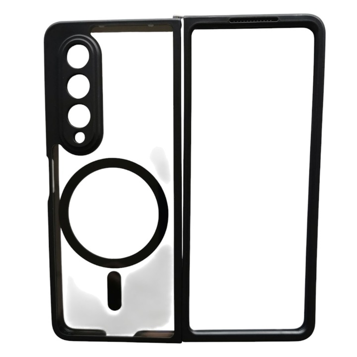 Хибриден прозрачен акрилен+TPU калъф за телефон, MagSafe, съвместим с Samsung Galaxy Z Fold 4, лек, издръжлив, прозрачен/черен
