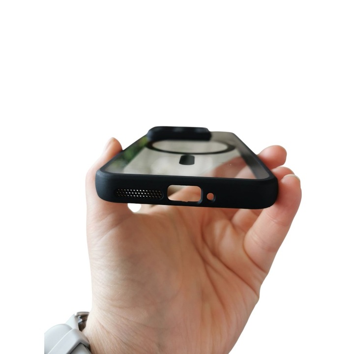 Husa Telefon Hibrid Acrilic Clar+TPU, MagSafe, compatibil cu Motorola Edge 50 Neo, Usoara, Durabila, Transparent/Negru