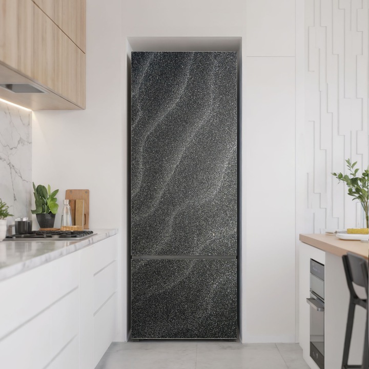 Autocolant frigider, Wallfluent, Valuri pe nisip, Negru, 70x190 cm, 010120180030000282635