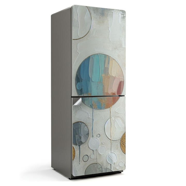 Autocolant frigider, Wallfluent, Cercuri de pictura abstracta, Albastru, 70x190 cm, 010120180030000284256