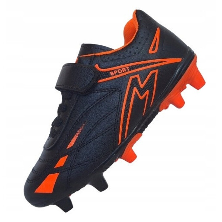 Детски футболни обувки RUN, екокожа, унисекс, тъмносиньо/оранжеви, 34 EU