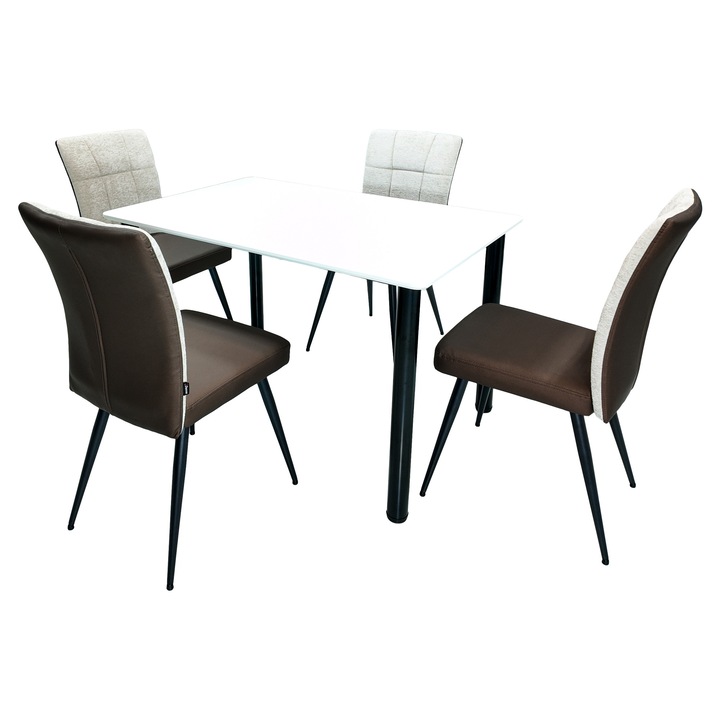 Set masa Bavaria cu 4 scaune Tivoli, maro cu bej, DENVER, colturi rotunjite, picioare vopsite negru, 120x80 cm