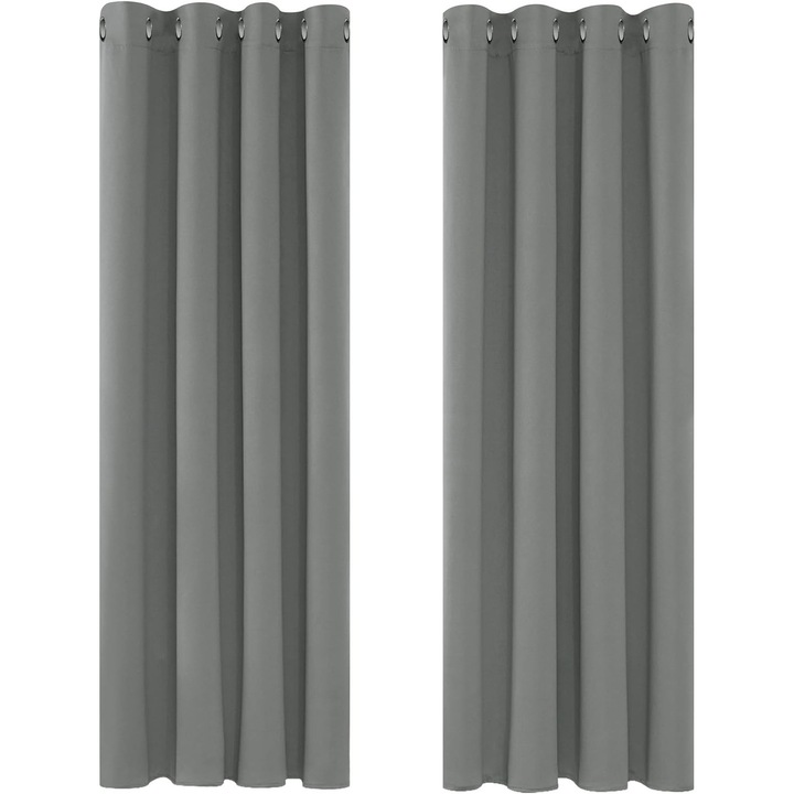 2 db Deconovo függöny szett, 140 x 280 cm, átlátszatlan, hővédő, gyűrűkkel, szürke színű