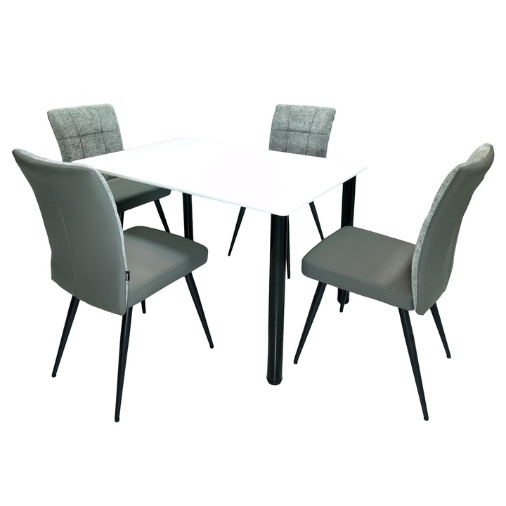 Set masa Bavaria cu 4 scaune Tivoli, gri cu antracit, DENVER, colturi rotunjite, picioare vopsite negru, 120x80 cm