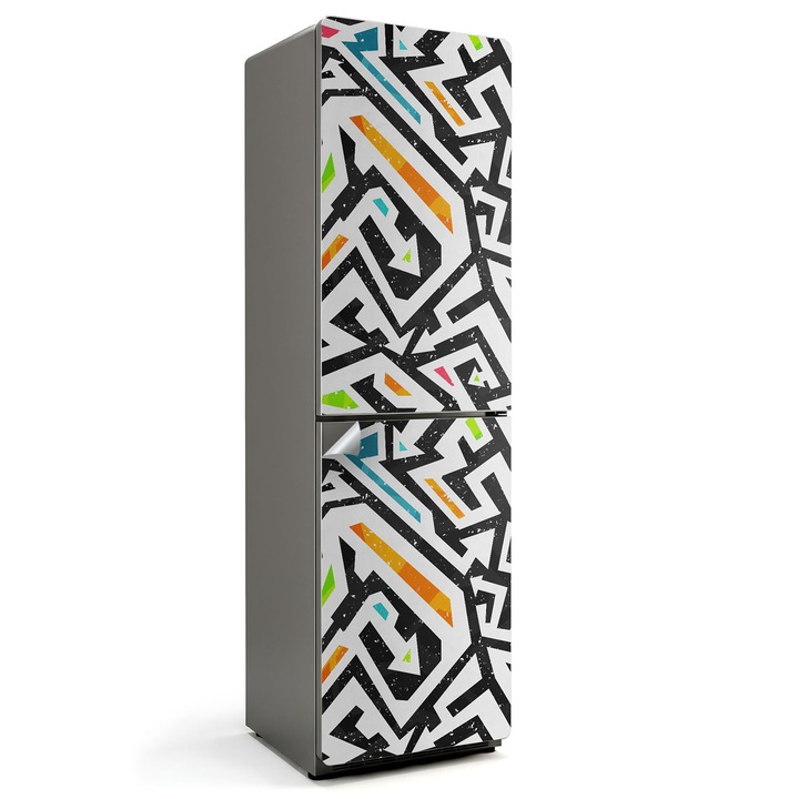 Folie autocolanta frigider, Wallfluent, Model de linii abstracte, Negru, 60x205 cm, 010120180070000013058